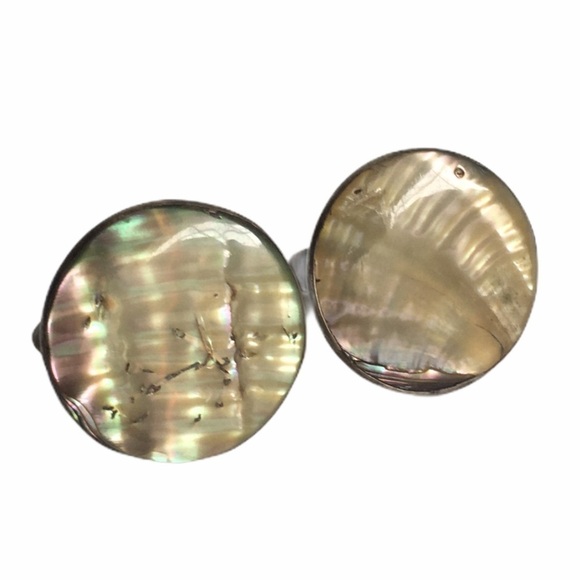 Vintage Sterling Silver Abalone Shell Cuff Links Mexican Made Western Mens - Picture 2 of 8